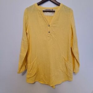 Soft Surroundings 2 Button Long Sleeve 2 Pocket Tunic Yellow Size Medium Comfort